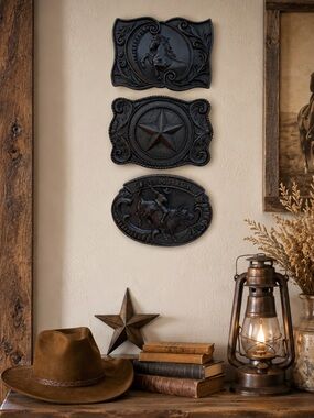 Vintage Home Interiors Western Rodeo Wall Plaque Set of 3 Horse Star Bull Rider